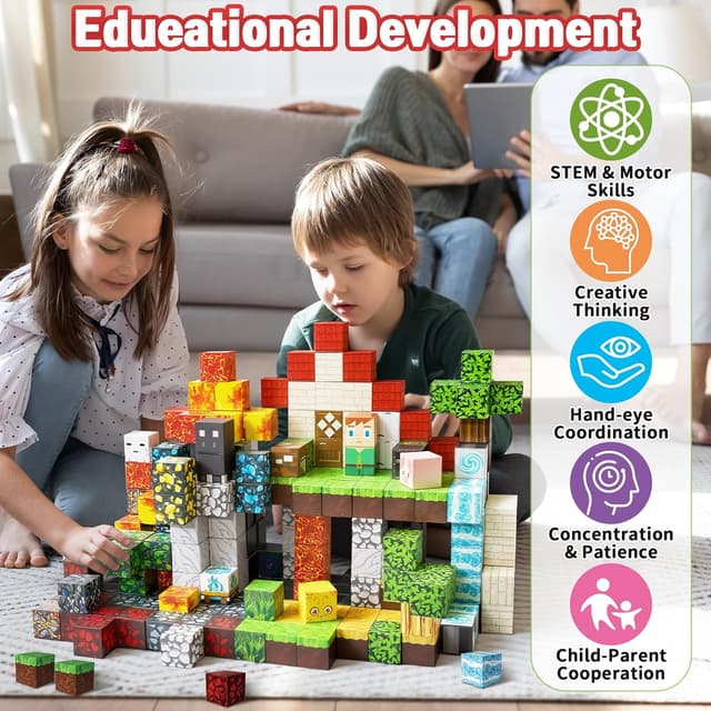 Detalle 2 de Intoypad 300PCS Magnetic Blocks for Kids (0.8in Magnet Cubes) — STEM Building Toys for Ages 3+