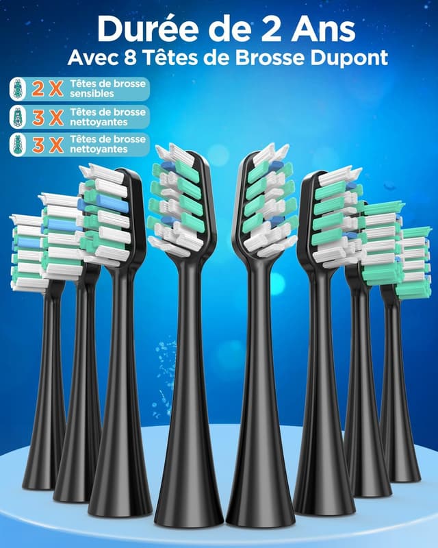 Thumbnail 6 de Brosse à dents électrique sonique adulte 8 têtes, 5 modes 🪥