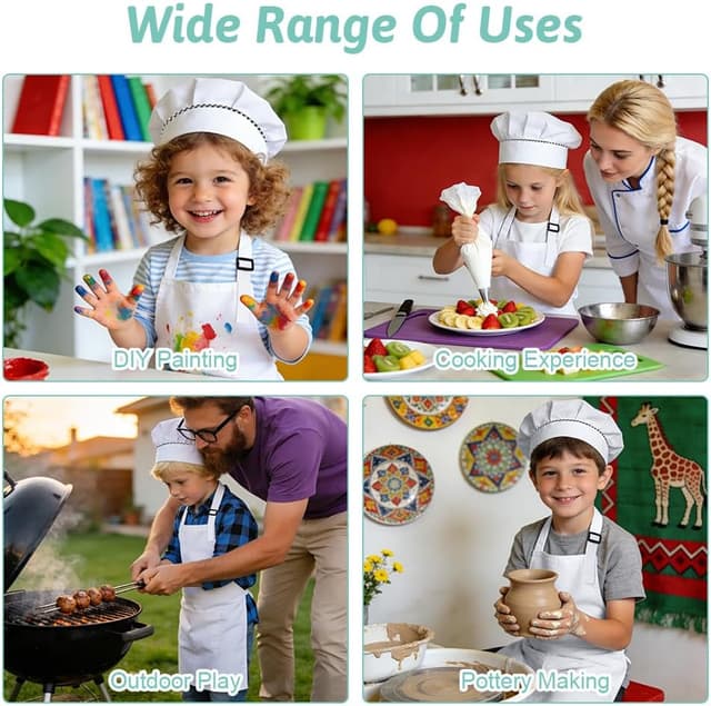 Thumbnail 6 de DiULi Set grembiule per bambini + cappello da cuoco regolabile (7-13 anni) bianco