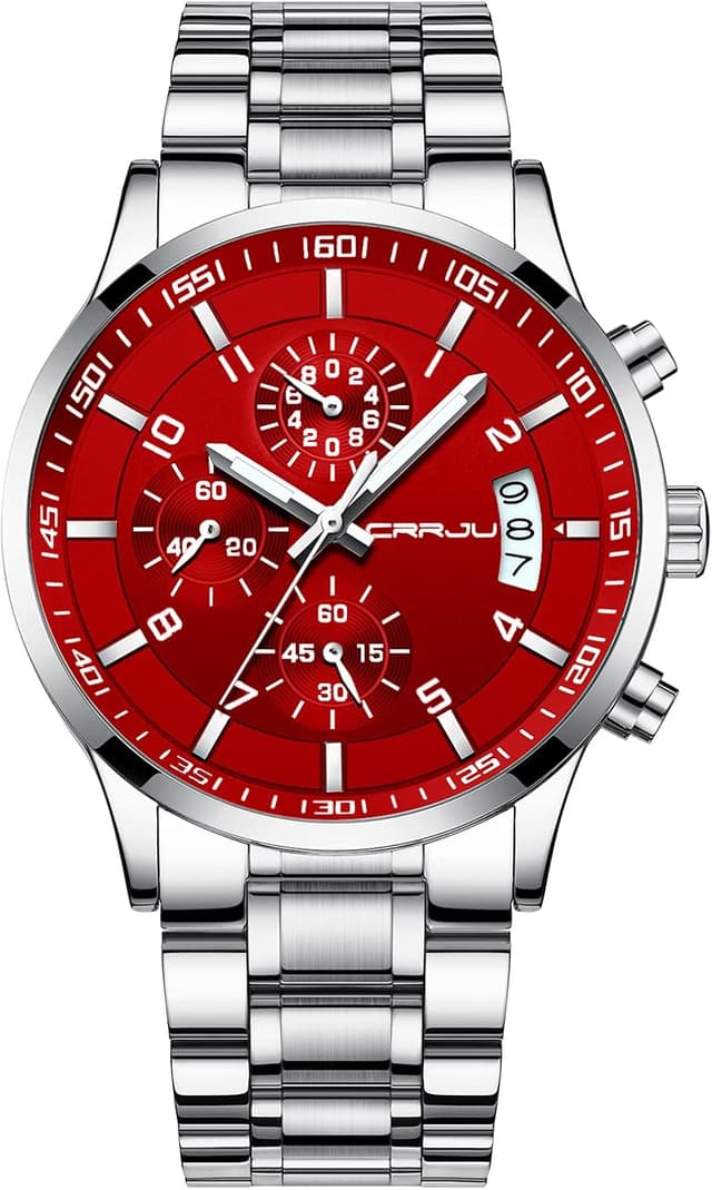 Detalle de CRRJU Herren Chronographen-Uhr mit Quarzwerk, 30 m wasserdichtem Edelstahlarmband und Kalender