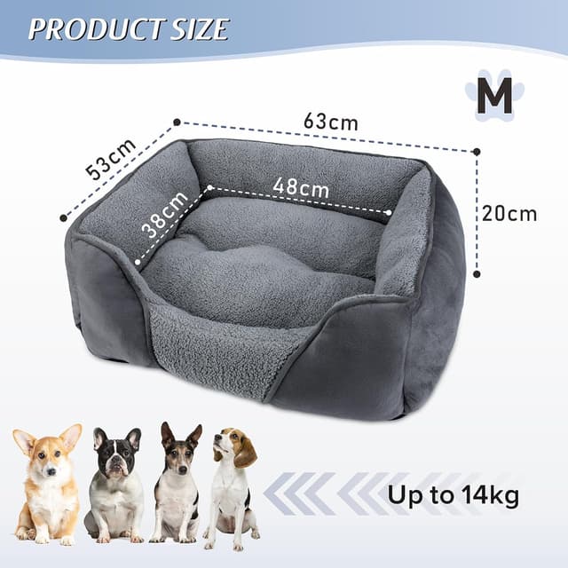 Detalle de MIXJOY Dog Bed Medium (63×53×20 cm) – Washable Rectangle Pet Bed in Grey