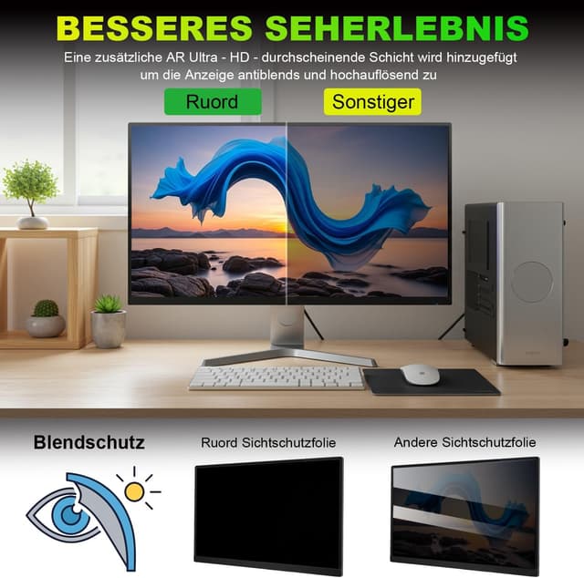 Thumbnail 6 de ruord Sichtschutzfolie für 20 Zoll 16:9 (44,2 x 24,9 cm) Monitor – Blaulichtfilter & Blendschutz, abnehmbar