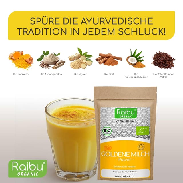 Thumbnail 2 de Goldene Milch Pulver BIO 300g Golden Milk Kurkuma Latte
