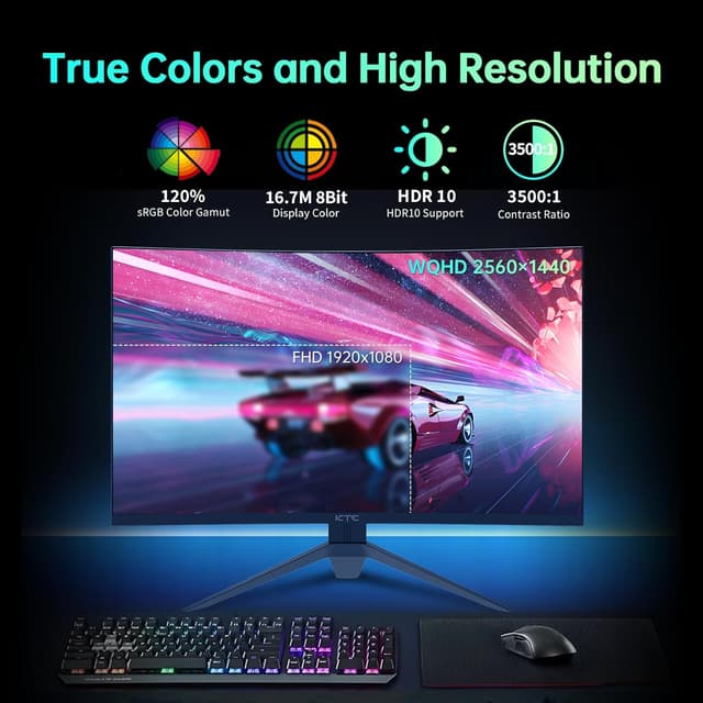 Detalle 2 de KTC 32 Inch Curved VA 1500R 2K QHD 180Hz Gaming Monitor with Adaptive Sync, HDR10