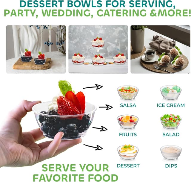 Detalle 2 de JoyServe Clear Mini Plastic Bowls (Bulk 100 Pack) — 6 oz Disposable Dessert & Serving Bowls