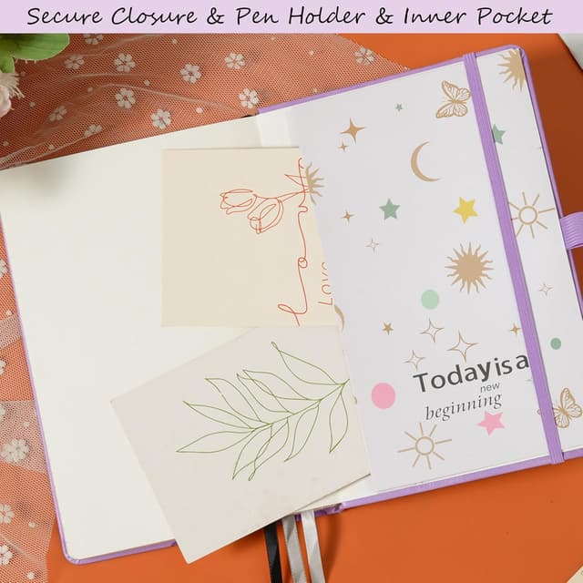 Detalle de HwxBen B5 Lined Hardcover Leather Journal Notebook (365 Pages) – Lavender