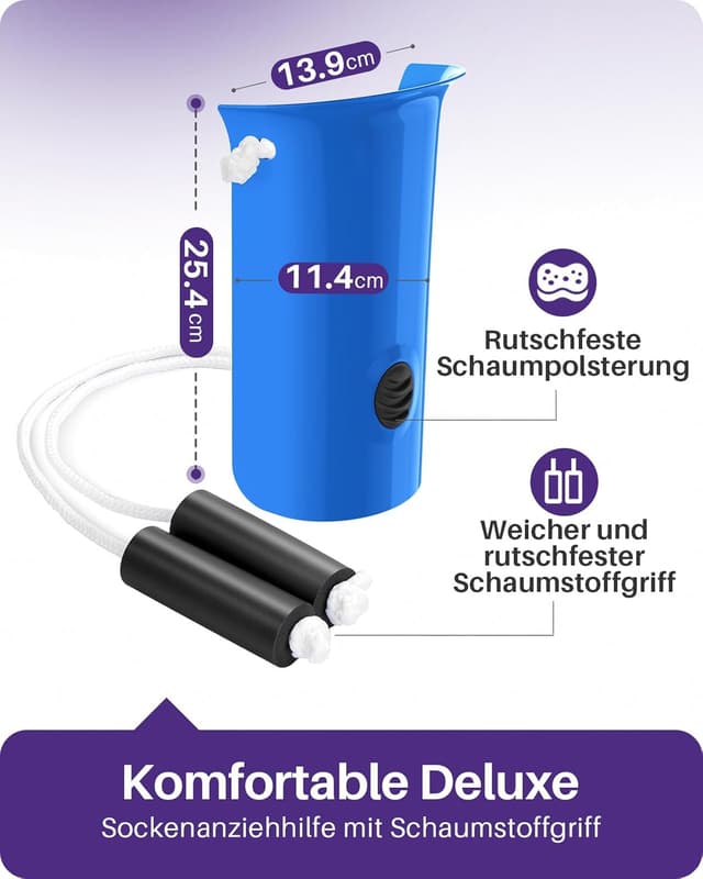 Detalle 2 de Kekoy 11,4 cm Sockenanziehhilfe – Strumpfanzieher mit Softschale und rutschfestem Griff (1 Stück, blau)