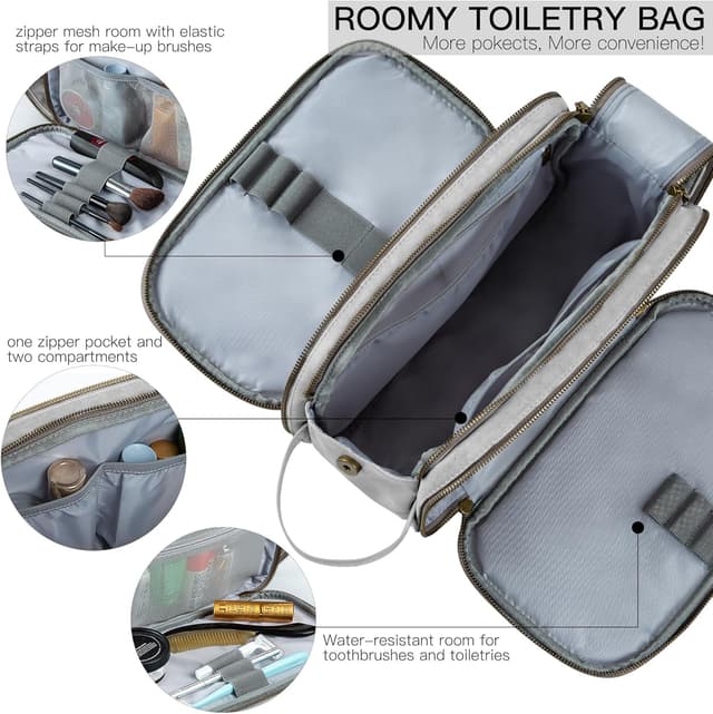 Detalle de Elviros Water-Resistant PU Leather Toiletry Bag for Men (Large) – Travel Wash, Shaving & Wet/Dry Organiser