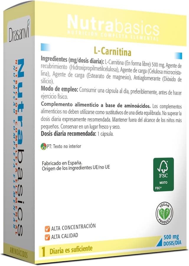 Thumbnail 1 de DRASANVI NUTRABASICS L-CARNITINA 💊 | Metabolismo y VEGANO