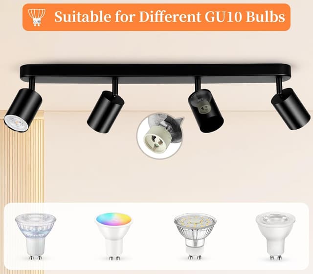 Detalle de GeyouLux LED Deckenstrahler 4-flammig in Schwarz mit schwenkbaren Köpfen (GU10, ohne Leuchtmittel)