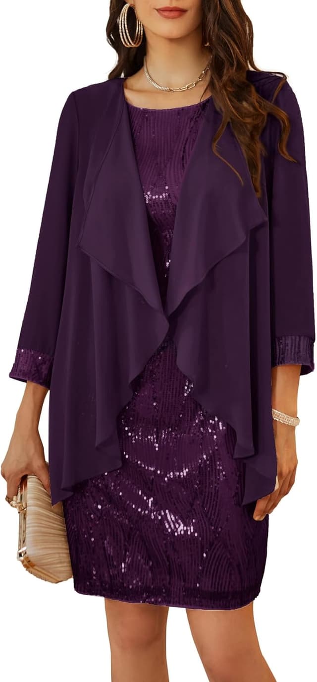 Thumbnail 6 de GRACE KARIN Pailletten Cami Kleid Set mit Bolero