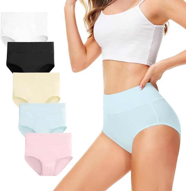 Detalle de TUUHAW Women’s High Waisted Knickers (5 Pack) – Cotton Full Briefs with No-Itch Labels