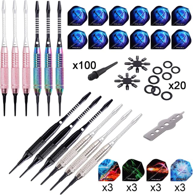 Detalle de Win.Max Dartpfeile mit Kunststoffspitze für elektronische Dartscheibe – Soft Darts Set (12 Stück, 18 g)