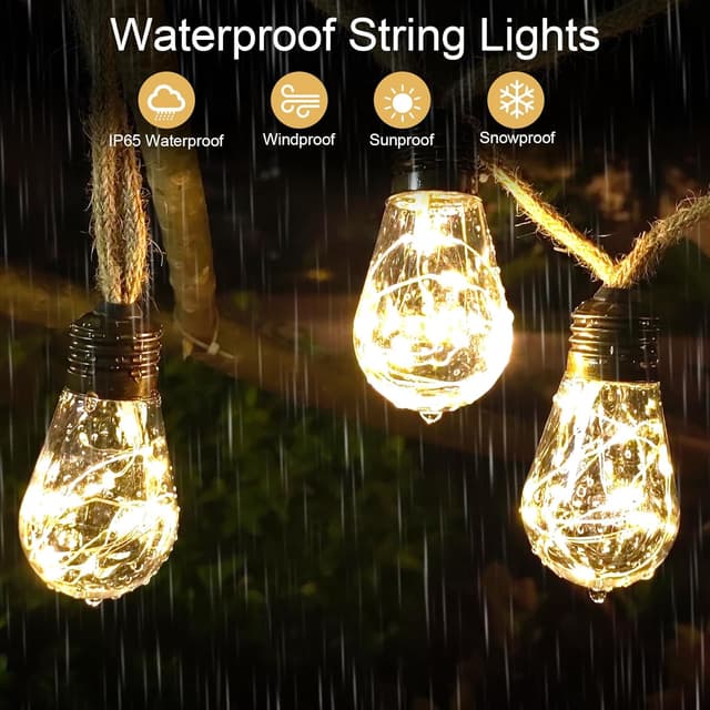 Detalle de A.bigwhale Lichterkette Aussen Strom mit Timer und 20 Vintage-Glühbirnen, 8 Modi (Warmweiß, 6 m)