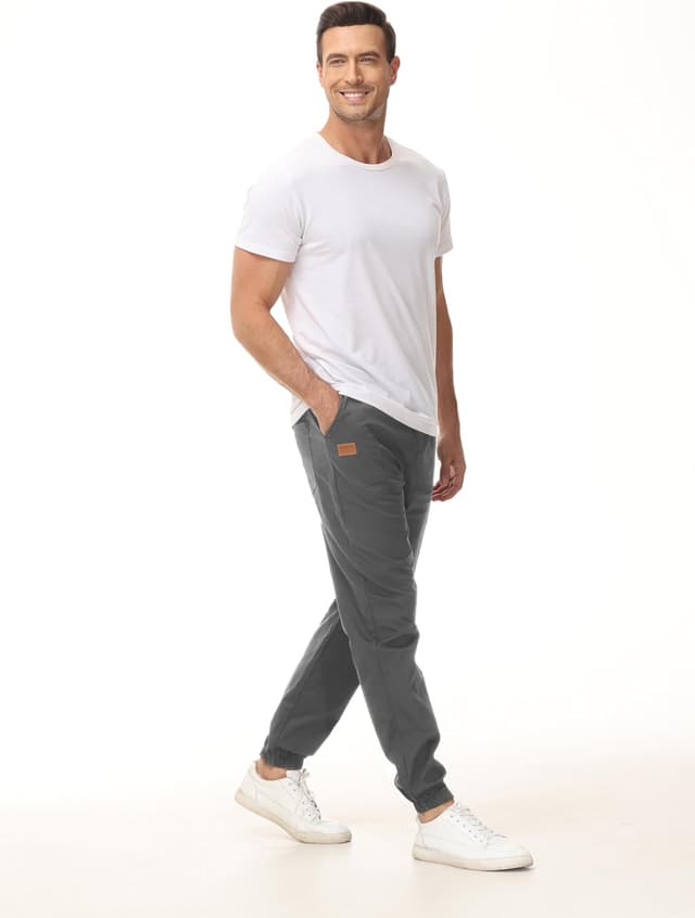 Detalle 2 de LIUPMWE Herren Chino-Cargo Jogginghose aus Baumwolle mit Kordelzug und Taschen