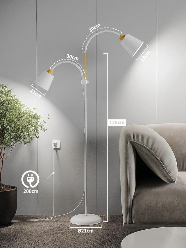 Detalle de ANTENLICHT Lampada da terra bianca con attacco E27, 2 teste ruotabili a 360° e altezza 159 cm