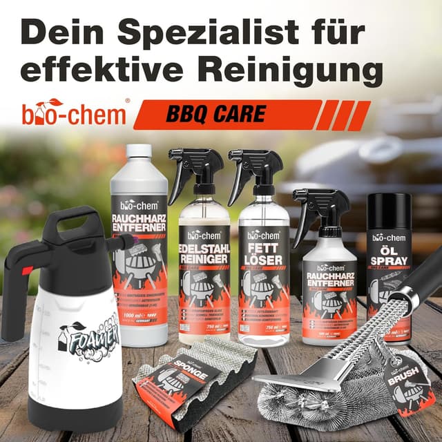 Detalle de bio-chem CLEANTEC Bio-Chem Grillreiniger Set 4-teilig für Gasgrill und Edelstahl (inkl. Schwamm & Mikrofasertuch)