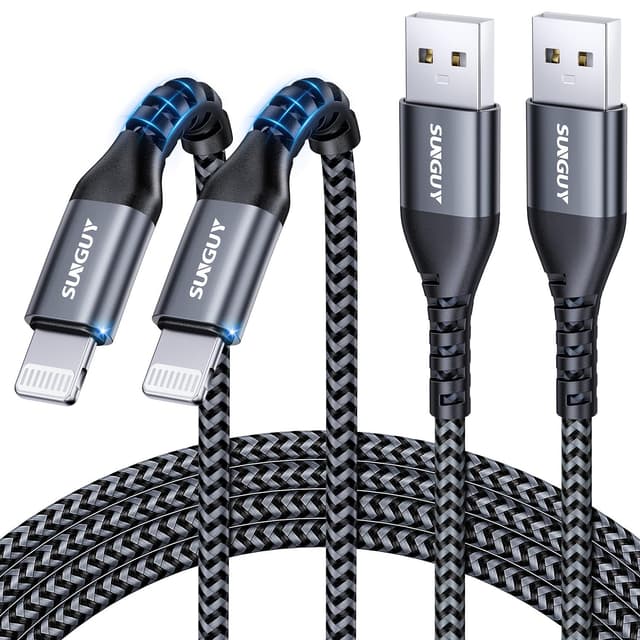 Detalle de SUNGUY Lot de 2 câbles Lightning certifiés MFi (2 m) en nylon