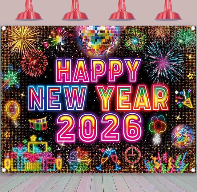 Thumbnail 1 de Happy New Year Neon Backdrop 7x5FT