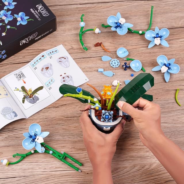 Detalle de Blue Orchid Ideas Flowers Building Block Set (567-piece DIY orchid) for home decoration