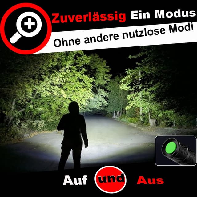 Detalle 2 de HinsGEAR 1 Modus Taschenlampe (4er-Set) – extrem helle LED-Handlampe aus Aluminium, IP65, zoombar