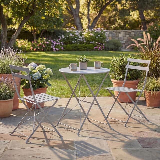 Detalle de Garden Vida Porto 2 Seater Metal Folding 3-piece Bistro Set (Light Grey) for Garden, Patio & Balcony
