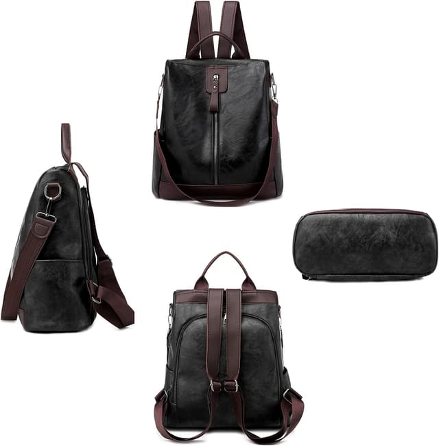Detalle 2 de JSNOM Zaino Donna in Pelle Casual antirrobo: zainetto impermeabile 29x12x30 cm, daypack per scuola, lavoro e shopping