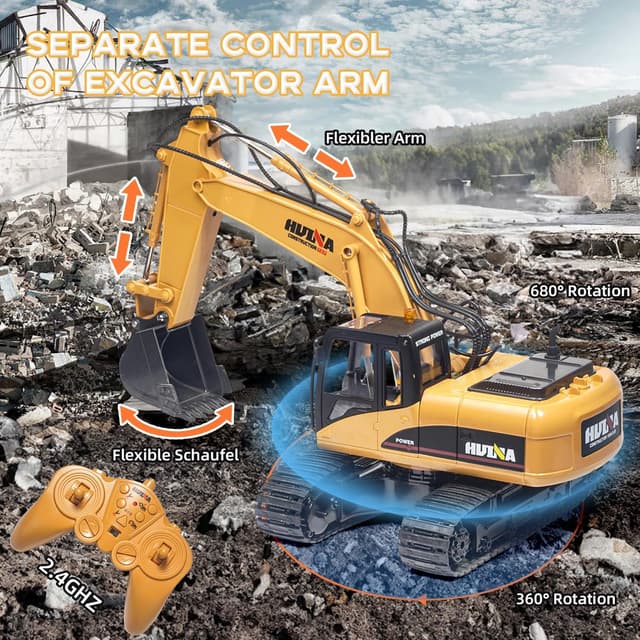 Detalle de Pelleteuse télécommandée 1:14 RC 15 canaux avec lumières et sons – tractopelle pour enfants