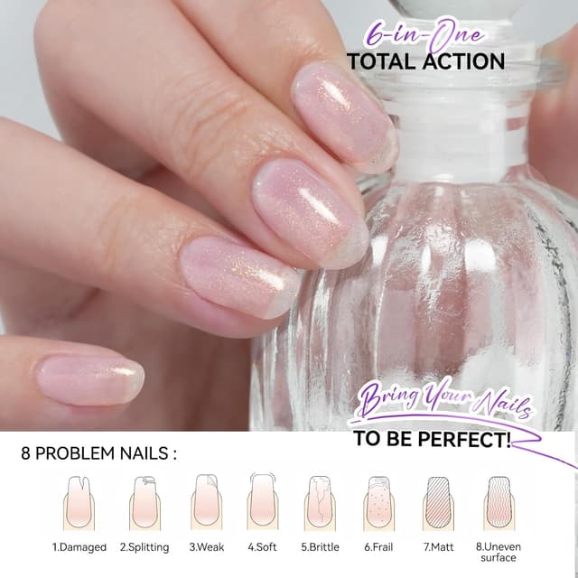 Detalle de Gelike ec Vernis Durcisseur Ongle Fort et Croissance – soin base pour ongles fins et cassés, rose pailleté