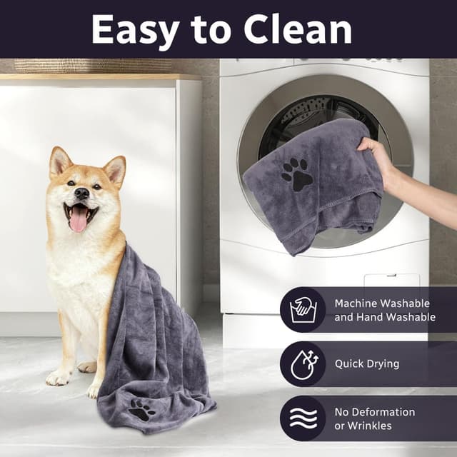 Detalle 2 de Adiwo 2er-Set Hunde-Handtücher (100 × 50 cm) – extra saugfähig, schnell trocknende Mikrofaser in Grau