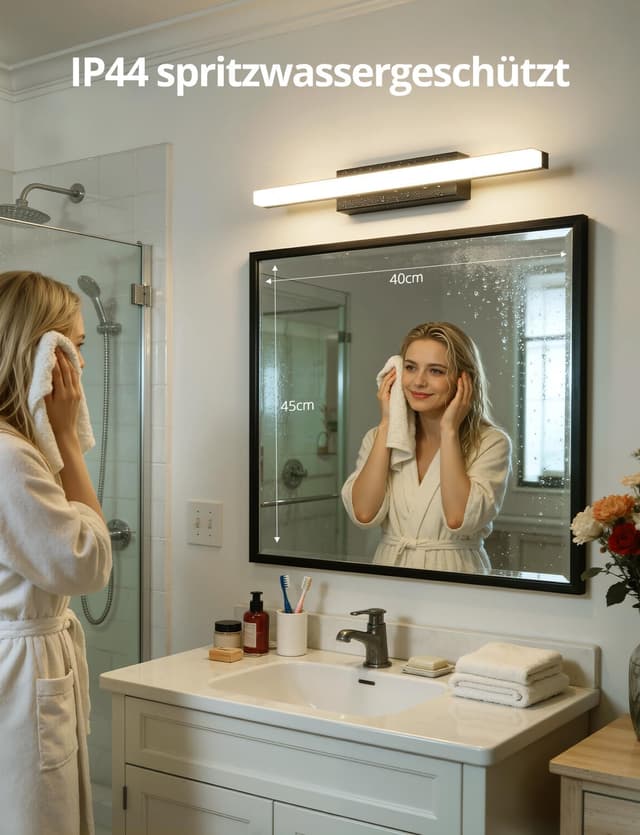 Detalle de Yafido LED-Spiegelleuchte fürs Badezimmer (40 cm, 9 W, 4000 K) – IP44 Naturweiß