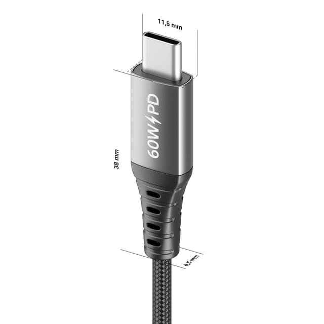 Detalle de deleyCON : lot de 3 câbles USB-C USB-C 0,5 m / 1 m / 2 m avec charge rapide 60 W (PD 3.0 PPS)