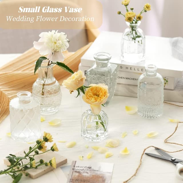 Detalle de Anquephd Glass Bud Vase Set (32PCS) for Wedding Centerpieces, Mini Clear Flower Vases