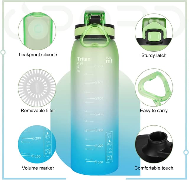 Detalle 2 de Opard Sport-Trinkflasche 900 ml aus Tritan, BPA-frei, auslaufsicher – mit Sieb