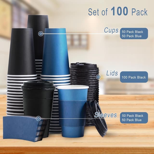 Thumbnail 5 de SIUQ 100-Pack 16 oz Disposable Coffee Cups ⚡