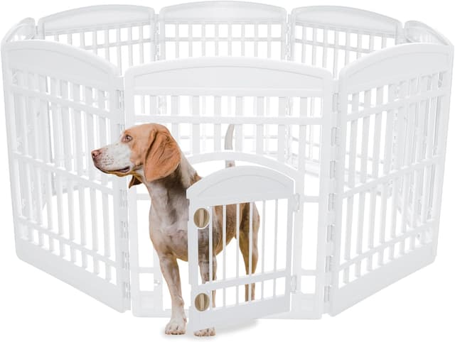 Detalle de Iris Ohyama CI-908 enclos/ parc pour chien intérieur et extérieur modulable avec porte verrouillable, noir (H90 cm)