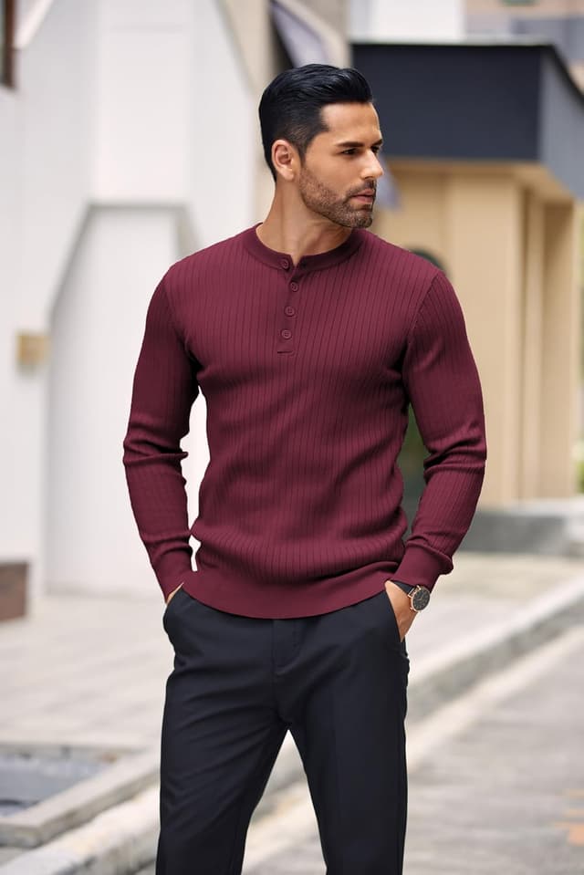 Detalle de COOFANDY Henley Pullover mit Knopfleiste