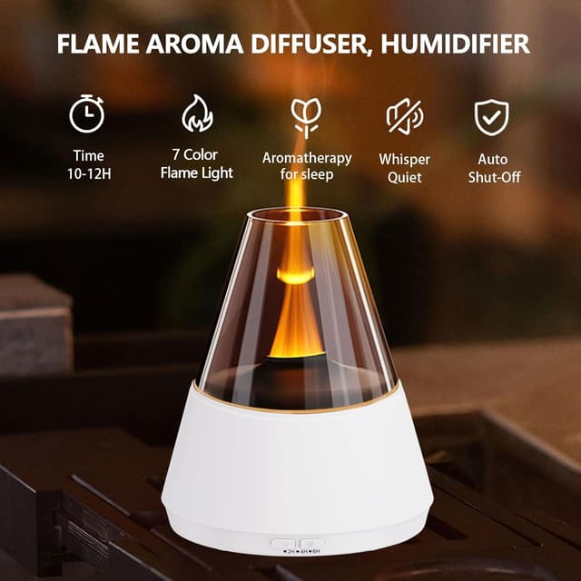 Detalle de Diffuseur d’huiles essentielles avec effet flamme LED (7 couleurs) et humidificateur 3 en 1