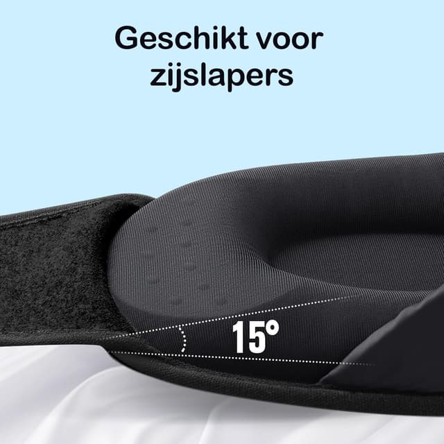 Detalle 2 de INNELO Schlafmaske für Seitenschläfer (3D lichtblockierend) mit Gehörschutz – ultraweich, mit Klettverschluss, Schwarz