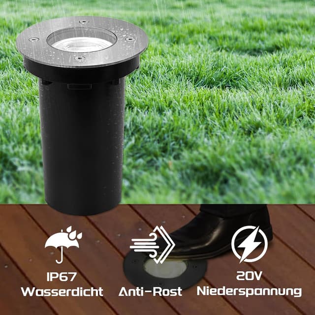 Thumbnail 4 de JNR 3 Stück 12V Edelstahl Bodenstrahler Außen 3×4W