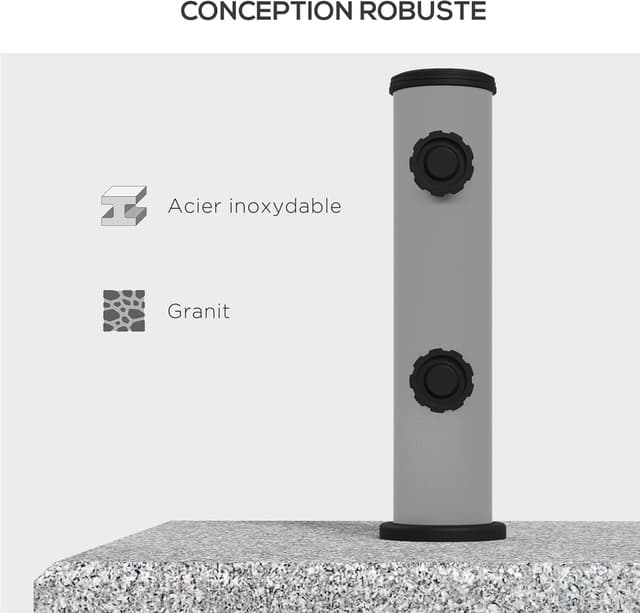 Detalle de Outsunny Pied de parasol en granit carré avec roulettes – compatibilité mât Ø32/Ø38/Ø48 mm, 28 kg