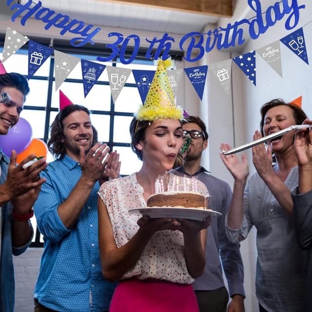 Thumbnail 6 de Afirbeone 18th Birthday Decorations (Navy Blue & Silver) — Happy 18th Banner, Triangle Flags, Confetti & Foil Balloons