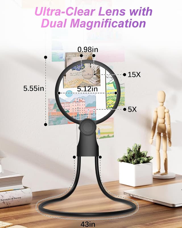 Detalle de 5X/15X Hands-Free Magnifying Glass with Light (48 LEDs) – Neck Magnifier for Craft, Reading & Close Work