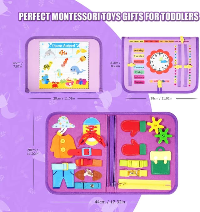 Detalle de VISATOR Montessori Busy Board for Toddlers (Ages 3–8) – Felt Sensory Activity Board for Fine Motor Skills & Travel