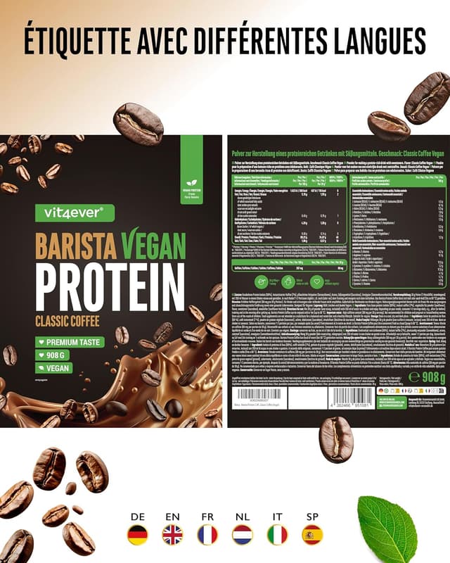 Detalle de Barista Protein Coffee “Classic vegan” : café protéiné végétal crémeux avec 24 g de protéines par portion