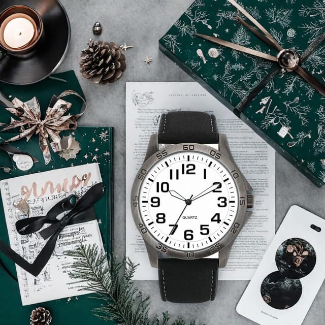 Detalle de NUOVO Herren Analog-Quarzuhr mit weißem Zifferblatt (Silikon- oder Lederarmband)