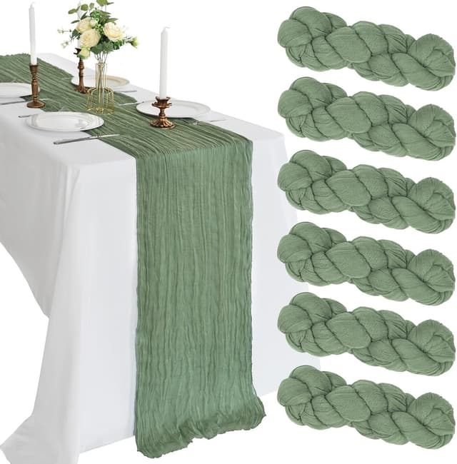 Detalle de CKIKU 6-Pack Sage Green Cheesecloth Table Runner (10FT Each)