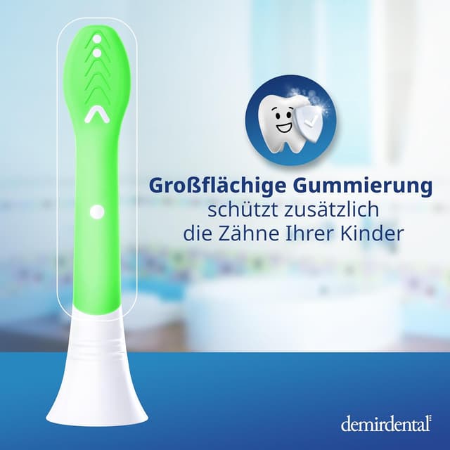 Detalle de demirdental Ersatzbürsten Kids (HX6034/HX6038 kompatibel) – extra weich, für 3–6 Jahre, 8er Set in Grün