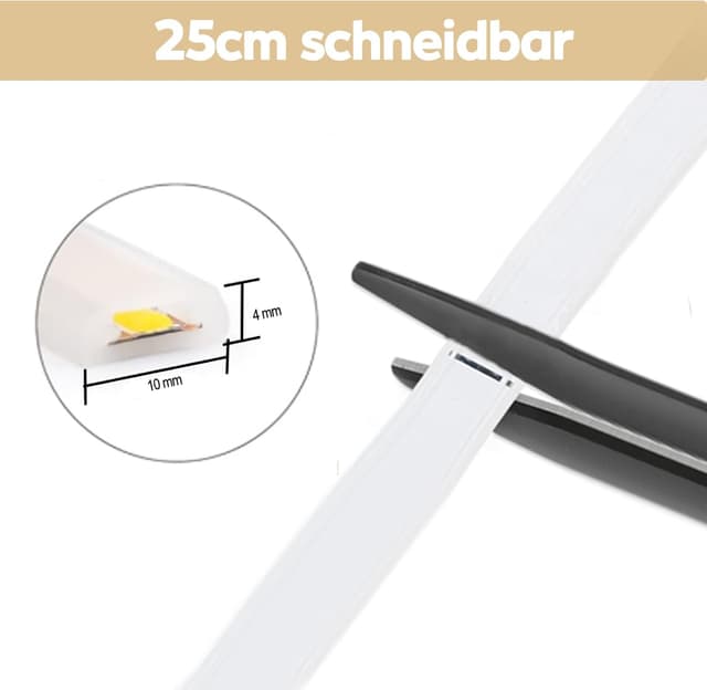 Detalle de pcning COB Flexible LED Strip Light Kaltweiß 3 m – 230 V Direktanschluss, IP67, 6.000 K