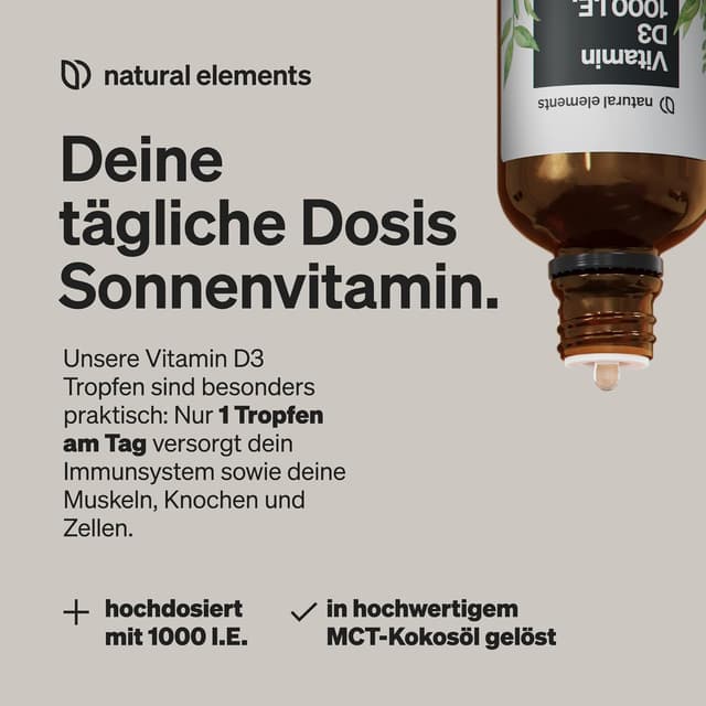 Detalle de natural elements Vitamin D3 Tropfen 1000 I.E. – 50 ml 💊